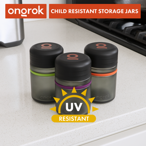 Open image in slideshow, Ongrok Child Resistant Glass Storage Jar, 3 pack x 180ml each
